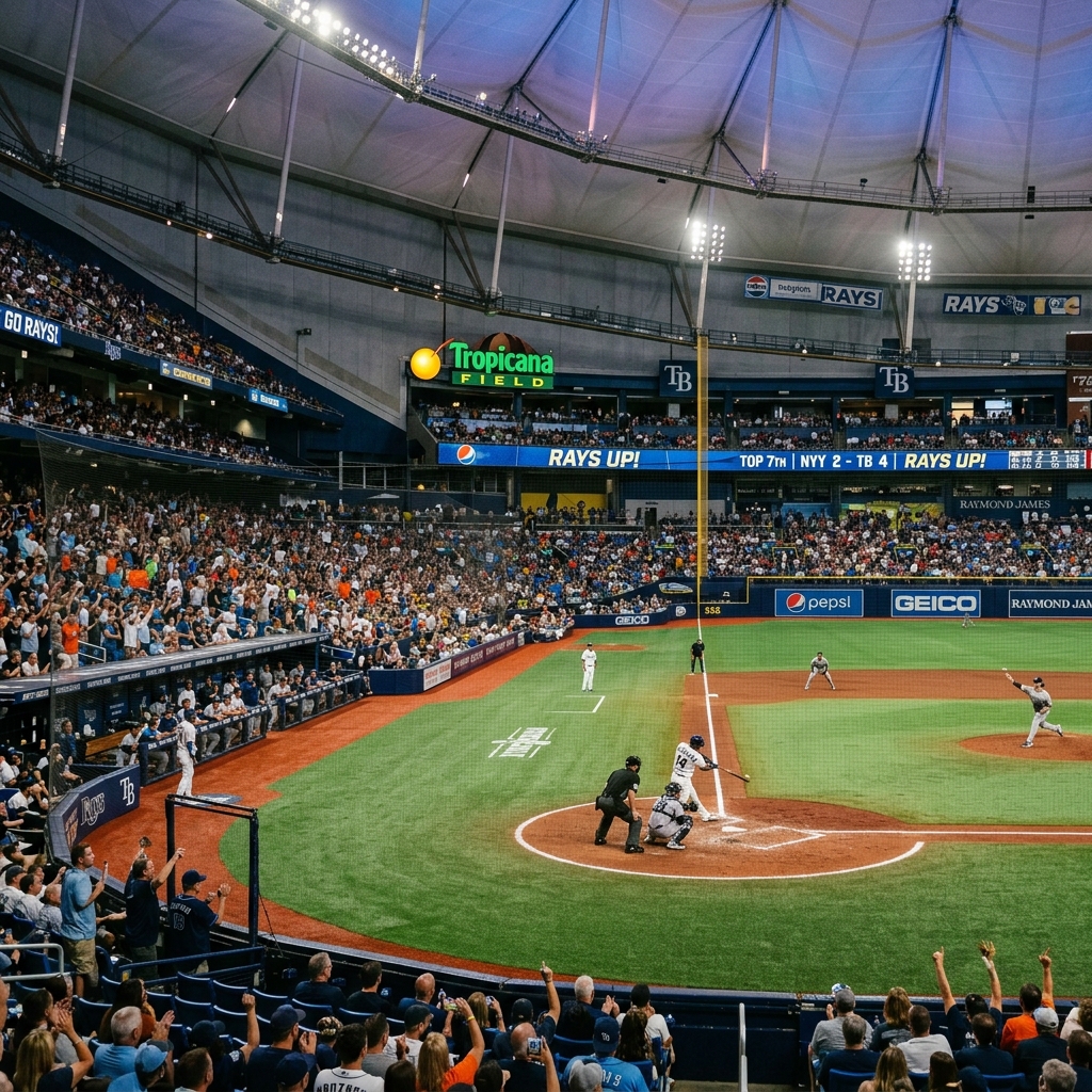 Tampa Bay Rays Tropicana Field baseball game packed stadium in progress
