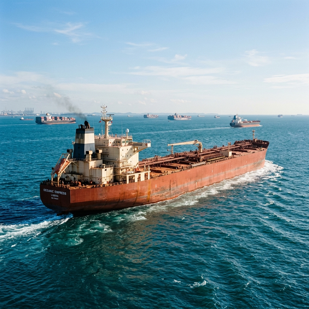 Crude supertanker sailing at sea
