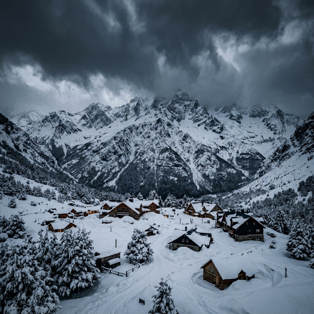 Andes mountains in Chile under heavy snow