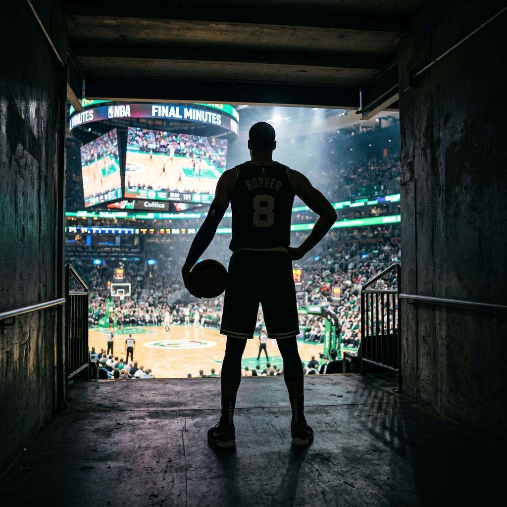 LeBron James standing in dark arena tunnel before game