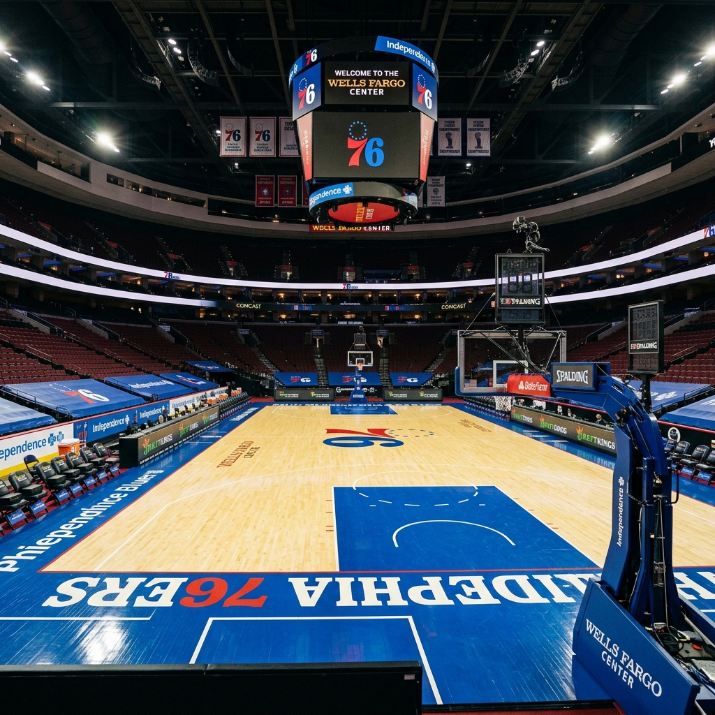 Philadelphia basketball arena empty court Wells Fargo Center