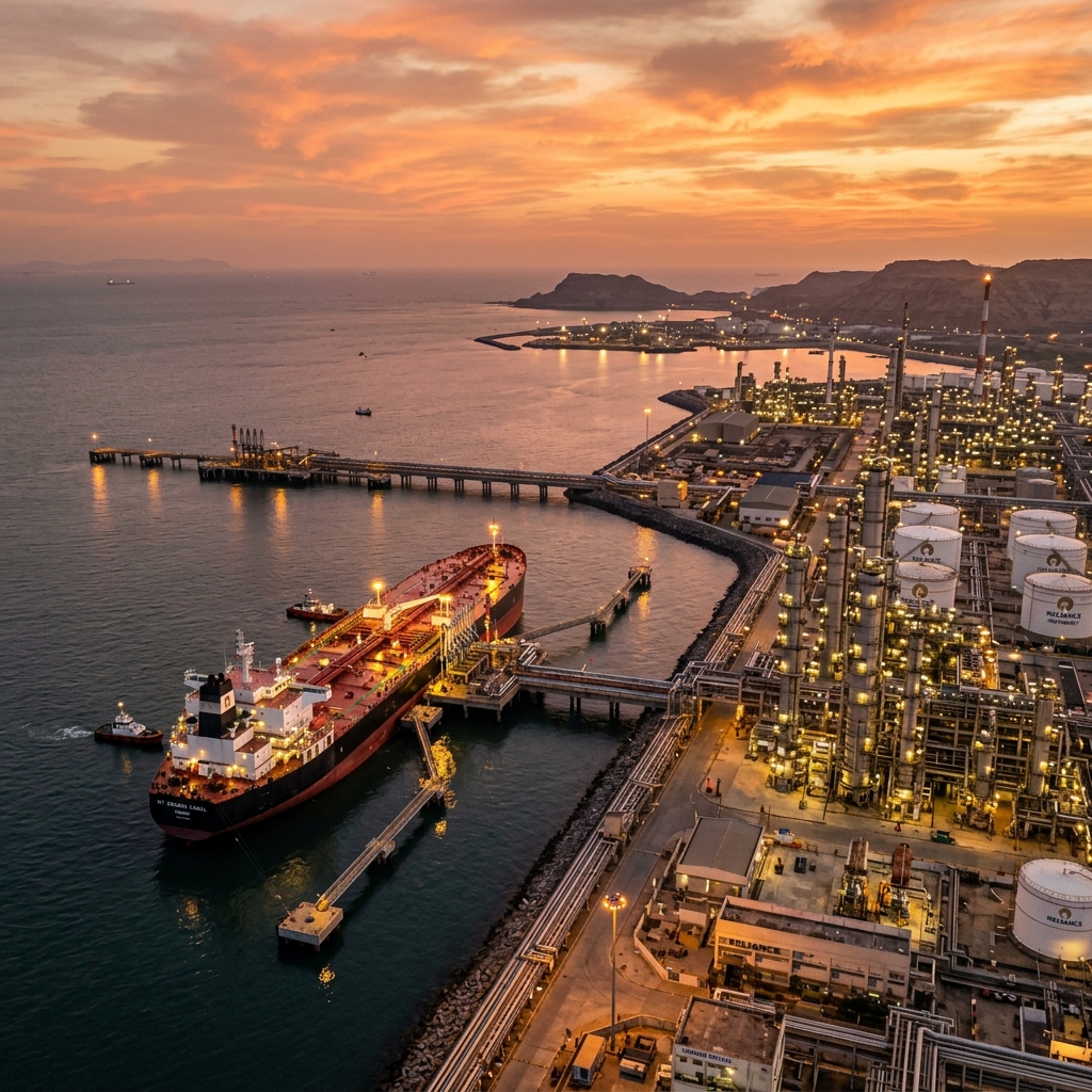 Indian coastal refinery marine terminal crude carrier docked