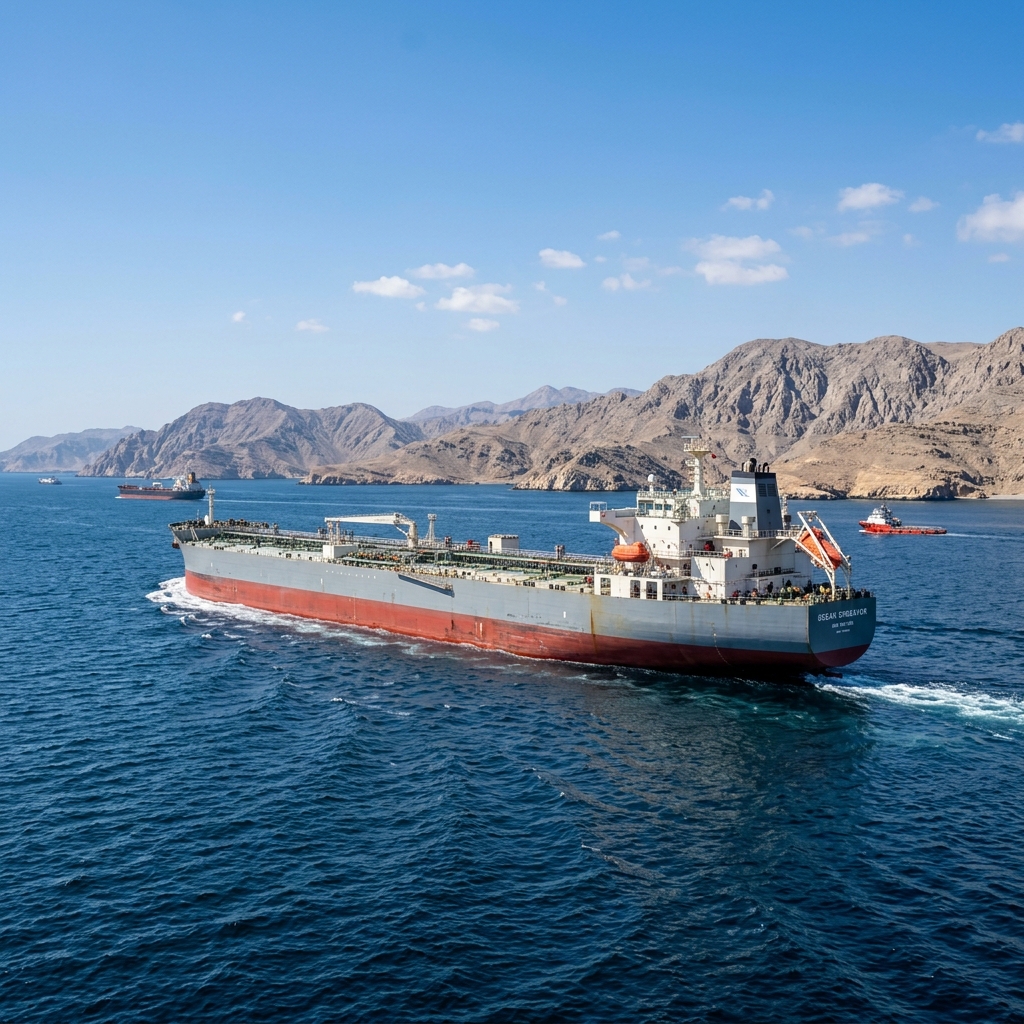 Oil tanker cruising in the Strait of Hormuz