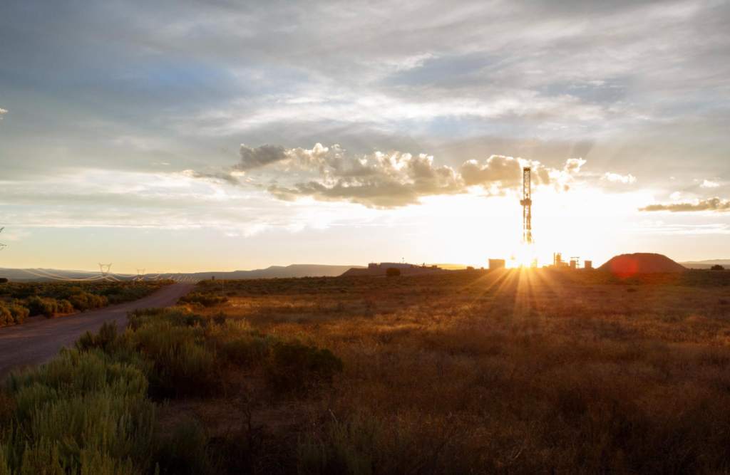 Drilling rig at sunset