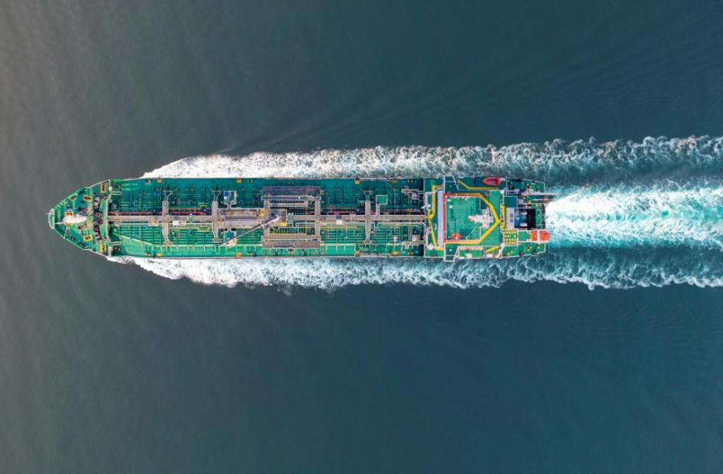 Top-Down View of Crude Tanker Transit