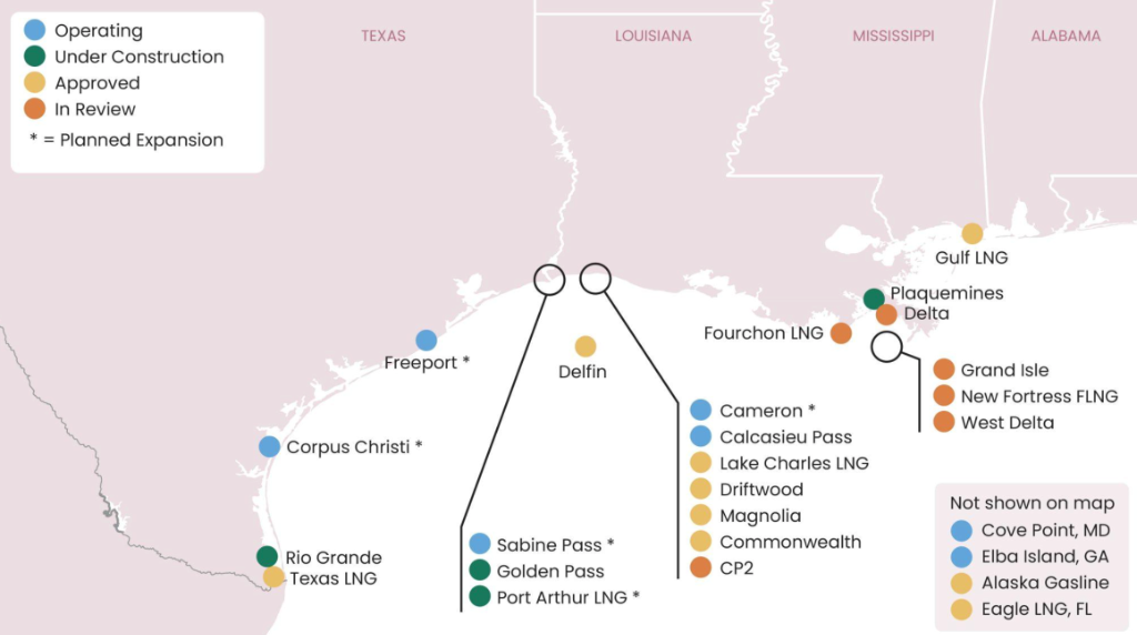 U.S. Gulf Coast LNG Projects map